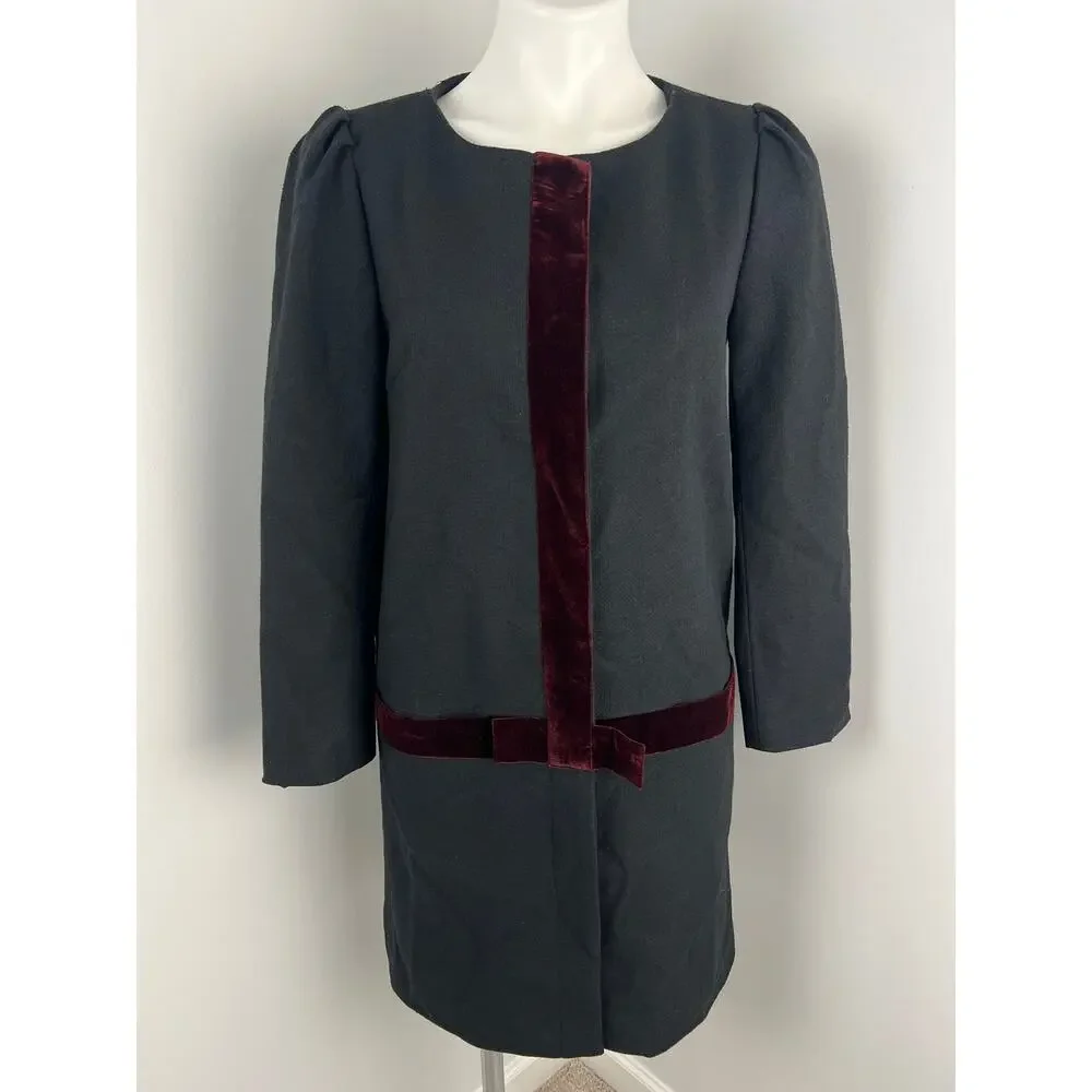 Dear Creatures Black Velvet Bow Peacoat Small Preppy Twee Holiday